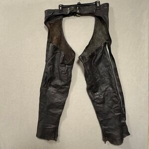 Unik Motorcycle Riding Black Leather Zip Chaps Pants Size Medium
